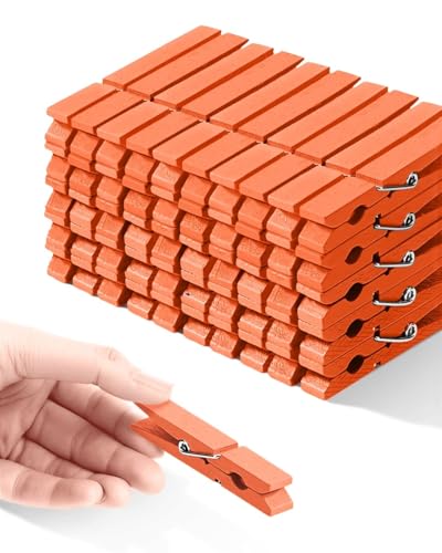 Colored Clothespins, Colorful Clothes Pins Wooden Clips Rainbow Colors 50 Pack Decorative Crafts Pegs Photos Pictures Decoration Clip Clothing Hanging Closepins, 2.83 Inch (Orange) - color: Orange