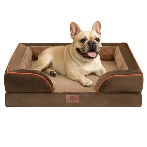 Comfort Expression Waterproof Orthopedic Dog Bed for Medium Size Dog | Supportive Egg Crate Foam Medium Pet Bed with Removable Bolsters, Dog Couch with Washable Cover & Non-Slip Bottom, 30x20 Inch - color: Brown, size: 30.0"L x 20.0"W x 7.0"Th