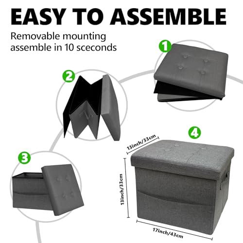 ALASDO Storage Ottoman Footrest Stool Small Ottoman with Storage Foldable Ottomans Foot Rest Footstool Bench for Living Room 17x13x13inches Grey - color: Grey