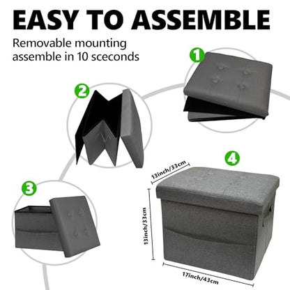 ALASDO Storage Ottoman Footrest Stool Small Ottoman with Storage Foldable Ottomans Foot Rest Footstool Bench for Living Room 17x13x13inches Grey - color: Grey