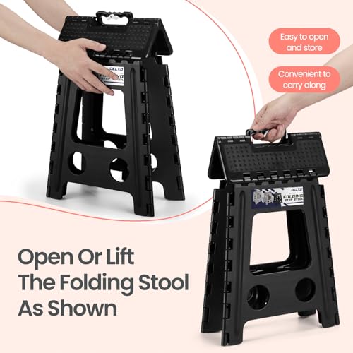Delxo Folding Step Stool 16 Inch,Non-Slip Foldable Stools for Adults Up to 300 LBS,Kitchen Collapsible Fold Up Stepping Stool with Dotted 1 Pack,Black - color: Dot Black, size: 16 Inch