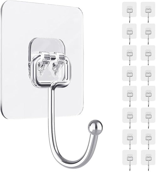 Adhesive Wall Hook, Set Heavy-Duty Thickened self-Adhesive Hook，16Pcs，44lb max Loading，Transparent, Waterproof, Bathroom, Outdoor, Kitchen, Doors, Practical Tools. - size: 2.8″*2.8″ 44lb max