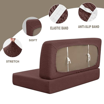 Deisy Dee RV Dinette Cushion Covers,Stretchable Rv Seat Covers,Camper Cushions Cover for RV Camper Car Bench (Brown, 1 Bench Cover & 1 Backrest Cover)