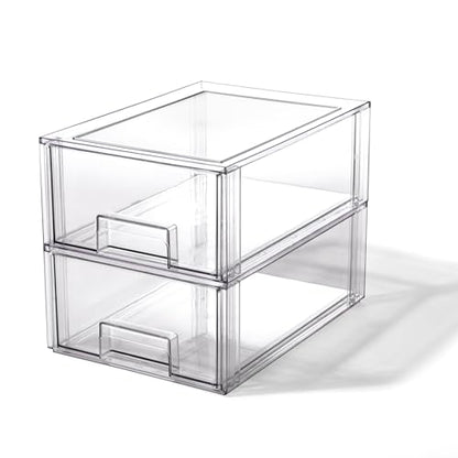 BINO | Stackable Storage Drawers, Large - 2 Pack, Clear | THE CRATE COLLECTION | Storage Bins With Drawers | Bathroom Organizers | Under Sink Organizer | Vanity Cabinet Home Organization - size: Large 2-Pack
