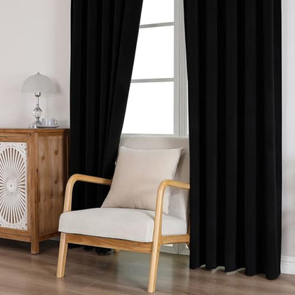 CUCRAF Black Velvet Blackout Curtains 108 inches Long, Thermal Insulated, Noise Reducing Rod Pocket Luxury Drapes for Bedroom Living Room(52x108 inches, 2 Panels) - color: Black, size: 52"W x 108"L (Pack of 2)