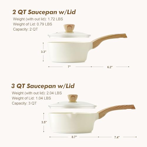 SENSARTE 2.0 & 3.0 Quart Ceramic Sauce Pan Sets with Lid, Cooking Pots Set, Nonstick Saucepan Set with Pour Spout, Small Kitchen Pot, Non toxic Saucepot, Induction Comptable, PFOA PTFE PFAS Free - color: Ceramic White, size: 2.0 + 3.0 Quarts