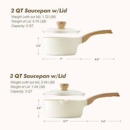 SENSARTE 2.0 & 3.0 Quart Ceramic Sauce Pan Sets with Lid, Cooking Pots Set, Nonstick Saucepan Set with Pour Spout, Small Kitchen Pot, Non toxic Saucepot, Induction Comptable, PFOA PTFE PFAS Free - color: Ceramic White, size: 2.0 + 3.0 Quarts