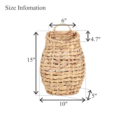 YRMT Water Hyacinth Woven Hanging Basket Wall Hanging Basket Decorative Front Door Basket Decor for Flower Plants Boho 15" x 10"
