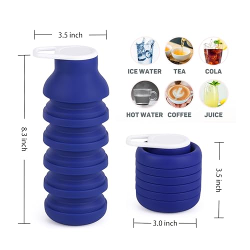 Collapsible Silicone Water Bottle 20oz - Foldable Travel Bottle Leakproof, BPA Free, Space Saving for Gym, Hiking & Travel, Dishwasher Safe(Includes carabiner and cleaning brush),dark blue - color: Darkblue