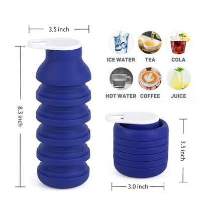 Collapsible Silicone Water Bottle 20oz - Foldable Travel Bottle Leakproof, BPA Free, Space Saving for Gym, Hiking & Travel, Dishwasher Safe(Includes carabiner and cleaning brush),dark blue - color: Darkblue