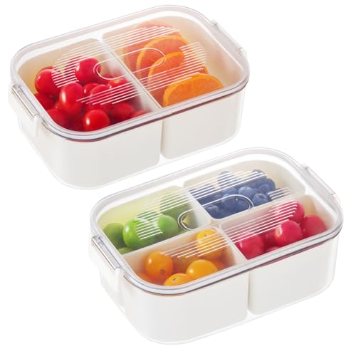 LUXEAR Small Snack Box Container 2 Pack, Dishwasher Safe&Freezer Safe Leak-Proof 4 Compartment Serving Tray with Lid, BPA-Free Divided Lunch Tray for Fruits, Candy, Charcuterie, Travel & Meal Prep | Portable Mini Snack Container with Lid, Clear Divided Tr