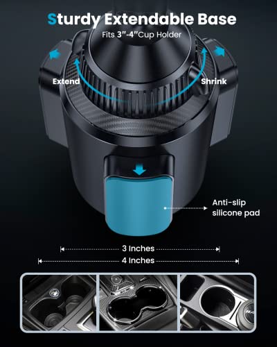 APPS2Car Dual Coil Wireless Car Charger Auto Clamping 15W Cup Holder Phone Wireless Charging Mount Tri-Pivots Height Adjustable Fast Charge for Cars, SUVs & Trucks, for iPhone 12-17, Samsung, etc.