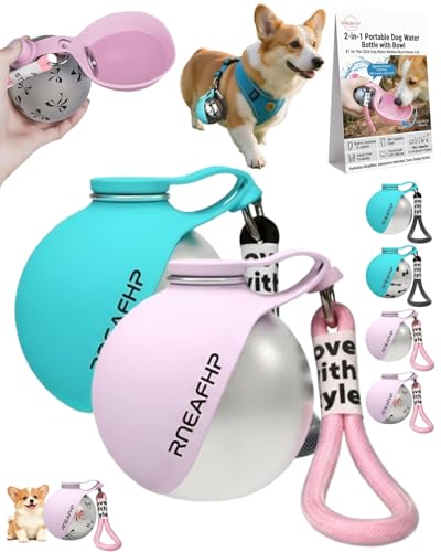 Dog Water Bottle with Bowl 2-in-1 Portable Leak Proof 10 OZ Puppy Travel Drink Dispenser for Large Medium Small Breeds Stainless Steel Hydration Tumbler Buddy Cup for Dogs Pets Outdoor(2MIX A) - color: 2MIX A