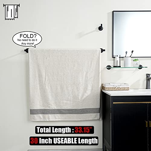 JQK Black Bath Towel Bar, 33 Inch 304 Stainless Steel Thicken 0.8mm Towel Rack Bathroom, Towel Holder Matte Black Wall Mount, Useable Length 30 Inch 2 Pack, TB110L30-PB-P2 - color: Black, size: 33 Inch (2 Pack)