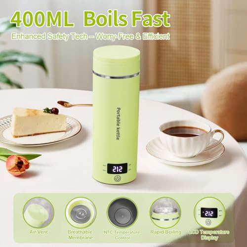 Portable Electric Kettle Travel Kettle,Small Hot Water Boiler with 4 Temperature Settings,Fast Boiling Water with Auto Shut-Off and Boil Dry Protection,BPA-Free,304 Stainless Steel 400ml