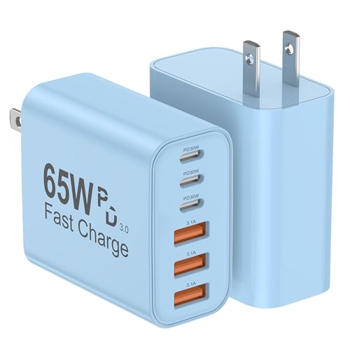 USB C Charger Block, 2-Pack 65W 6-Port USB C Wall Charger iPhone Charger Fast Charging PD Power Adapter+QC Wall Plug Multiport Type C Brick Chargers for iPhone 17 16 15 14 13 12 11 Pro Max XS,Blue - color: Blue, size: 2packs