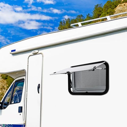RV Push Out Window with Screen and Privacy Shade, 75x50cm, Black Aluminum Alloy Frame, Tempered Glass, 65° Opening Angle for Camper Van Trailer Motorhome