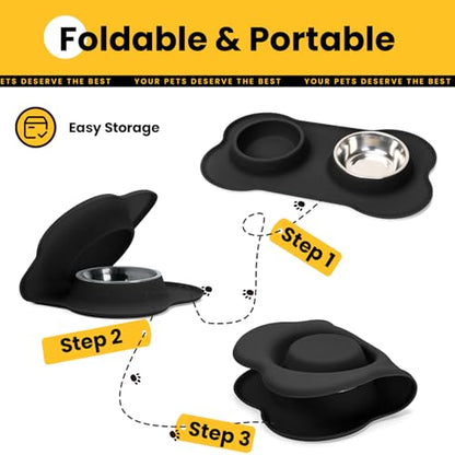 Conlun Dog Bowls with Non-Slip Silicone Mat, Spill Proof Large Food & Water Bowls Set, Easy Clean Dog Food Dish, Dishwasher Safe, Suitable for Dogs Cats Pet Under 90lbs, Large, Black - color: Black, size: Large-38oz