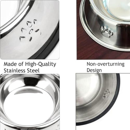 YUDANSI 2 Stainless Steel Dog Bowls, Puppy Kitten Feeding Bowls, Shallow Cat Dish with Rubber Base, Mini and Small Pet Feeder Food Water Plate (S-11oz) - size: S-11.8oz