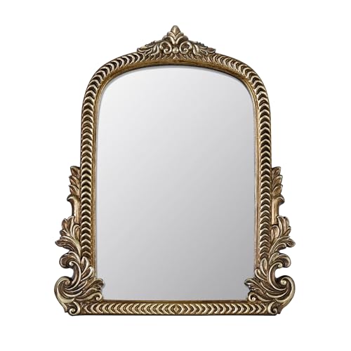 Antique Arched Mirror for Vanity with Resin Frame -Small Size (9.5 x 11.6 inch) Standing Mirror for Living Room, Bedroom, Tabletop-Vintage Gold - color: Vintage Gold, size: 9.5"L x 11.6"W