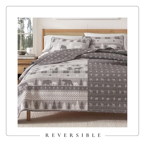Great Bay Home Lodge Quilt Set - 2-Piece Twin/Twin XL Size Rustic Bedding Set - Lightweight, All-Season, Reversible Bedspread (Rustic Landscape Grey) - color: Rustic Landscape Grey, size: Twin / Twin XL