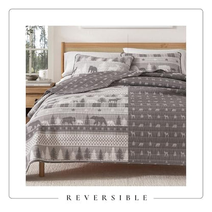 Great Bay Home Lodge Quilt Set - 3-Piece Full/Queen Size Rustic Bedding Set - Lightweight, All-Season, Reversible Bedspread (Rustic Landscape Grey) - color: Rustic Landscape Grey, size: Full / Queen
