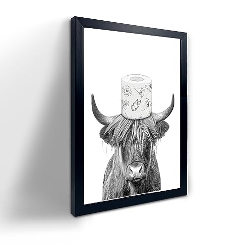 YongArt Black Framed Bathroom Decor - Funny Highland Cow Wall Art in Bathtub, 8x10'' - color: Highland Cow Wall Art, size: 8"L x 10"W