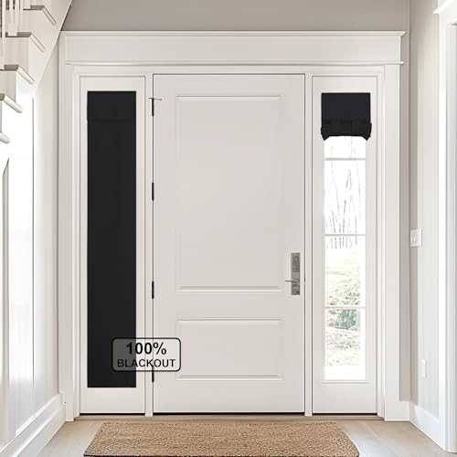 NICETOWN Black Blackout Door Curtains Privacy 100% Blackout Sidelight Curtains for French Front Glass Door, 12 X 72 inches Long, Thermal Insulated Tie Up Shades, 1 Panel - color: Black, size: 12"W x 72"L (Pack of 1)