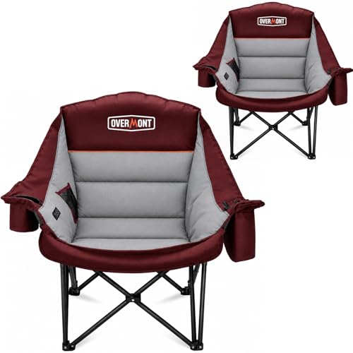 Overmont Gentle Heated Oversized Camping Chair for Adults - 3 Levels Seat & Back Separately Control - 500lbs Support Heavy Duty Padded Folding Chair Outdoor Garden Portable - Battery NOT Included - color: Red Twin