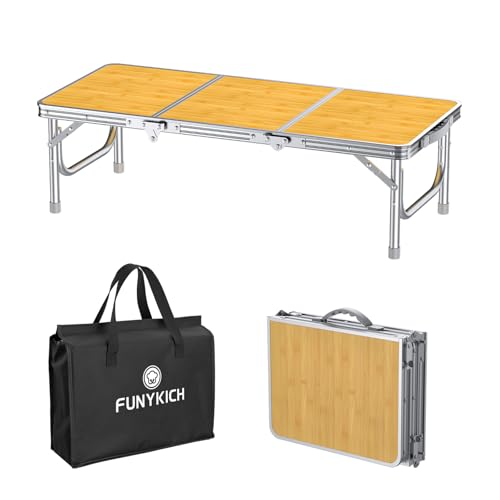 FUNYKICH 3ft Low Folding Camping Table with Carry Bag, 34.2'' Lx15.7'' W Portable Picnic Tables, Lightweight Thicker Aluminum Beach Table with Carry Handle for Beach, Camping, Picnic, Yellow - color: Yellow