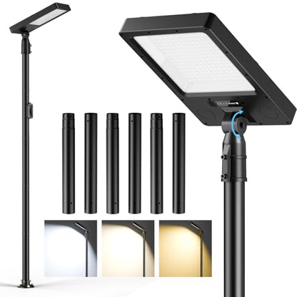 100" Solar Outdoor Street Lights with Pole & Remote, IP65 Waterproof 420 LEDs Solar Security Flood Motion Lights, Dusk to Dawn Solar Post Lamp for House, Yard, Garden, Patio, Lawn, Garage, Driveway - size: 100'' Height with die-cast base