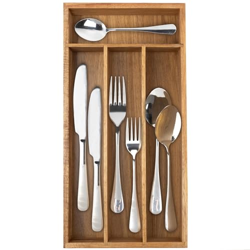 Acacia 4 Slot Silverware Drawer Organizer - Cutlery Holder with Flatware Tray - color: Acacia, size: 4 Slots
