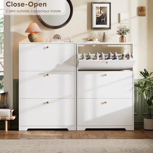 Nicetree Shoe Cabinet with 3 Flip Drawers, Narrow Shoe Organizer Cabinet, Freestanding Shoe Rack Cabinet, Modern Shoe Storage Cabinet for Entryway, Hallway, Foyer, White - color: White, style: 3-Drawers