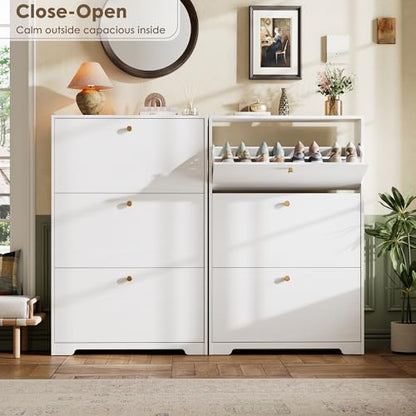 Nicetree Shoe Cabinet with 3 Flip Drawers, Narrow Shoe Organizer Cabinet, Freestanding Shoe Rack Cabinet, Modern Shoe Storage Cabinet for Entryway, Hallway, Foyer, White - color: White, style: 3-Drawers