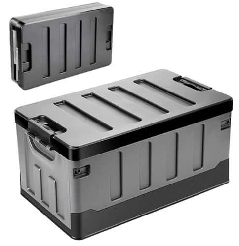 60L Collapsible Camping Storage Box with Lid and Handles, Large Capacity Portable Folding Storage Container, Heavy Duty Car Trunk Organizer for Outdoor Home Travel