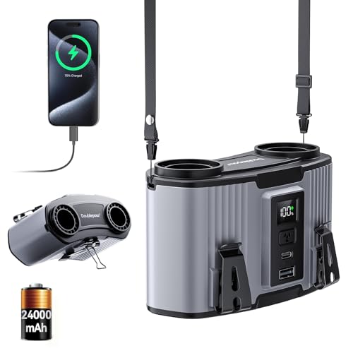 Doublepow 24000mAh Portable Waist Fan, Personal Fan, Dual Air Ducts Motors, Rechargeable Clip On Belt for Working, 10 Speeds 45H Wearable Neck Cooling, for Outdoor Work, Travel, Power Outage (Gray) - color: Gray, size: 24000mAh