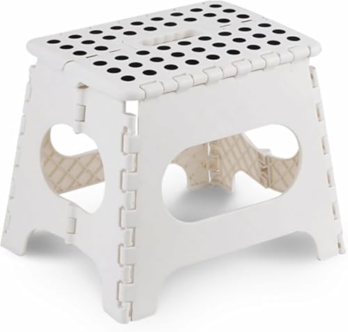 Foldable Plastic Step Stool for Home and Office Use – Heavy Duty Non-Slip Folding Stool for Bathroom, Kitchen, Home & Travel (White, 13 Inch) - color: White, size: 13 Inch