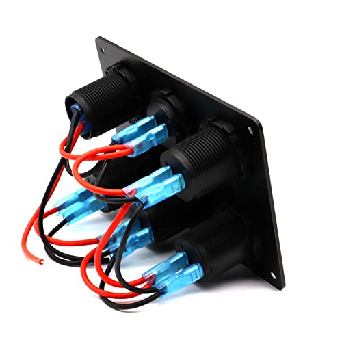 Dual USB Charger Socket Panel for Car, Waterproof 3-Socket 12V Cigarette Lighter Power Outlet Adapter & LED Voltmeter & ON-Off Toggle Switch Multi-Functions Panel for Boat Car RV Truck, for 12-24V Car