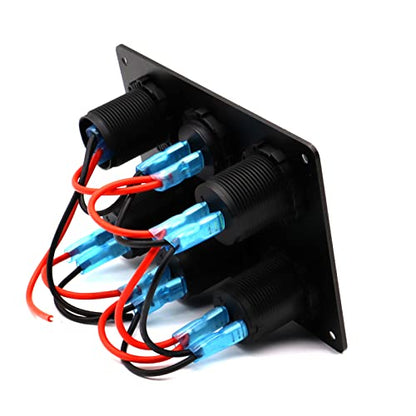 Dual USB Charger Socket Panel for Car, Waterproof 3-Socket 12V Cigarette Lighter Power Outlet Adapter & LED Voltmeter & ON-Off Toggle Switch Multi-Functions Panel for Boat Car RV Truck, for 12-24V Car