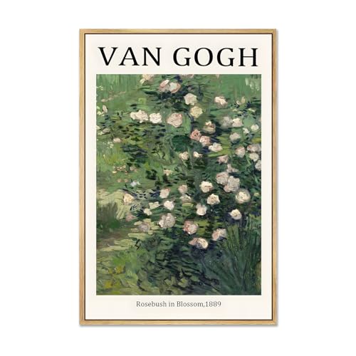 Zzudis Vincent Van Gogh Canvas Wall Art Paintings,Rosebush in Blossom Van Gogh Landscape Botanical Prints,Famous Flowers Oil Painting Artwork Pictures for Bedroom,Home Decor-12''x16''In Natural Framed - color: F1, size: 16"L x 12"W