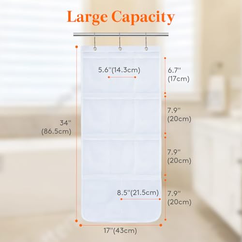 Lifewit Mesh Shower Caddy, 11 Pockets Hanging Shower Organizer with Quick Drying Mesh, Portable Space Saving Bathroom Organizer to Hold Soap, Shampoo and Cruise Ship Essentials, White, 1 Pack - size: 17" × 34"