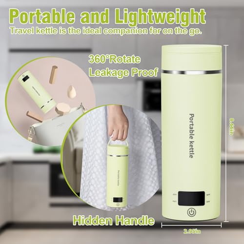 Travel Electric Kettle Portable Mini Kettle,Small Hot Water Boiler with 4 Temperature Settings,304 Stainless Steel,Fast Boiling Water with Auto Shut-Off and Boil Dry Protection,400ml (Green, 400ML) - color: Green