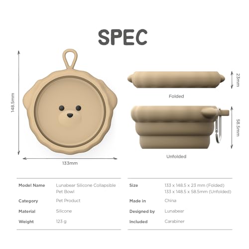 Silicone Collapsible Dog Bowl for Travel,Premium Food-Grade Silicone, Portable Water Bowl for Dogs Cats, Foldable Food Water Bowl, Walking, Carabiner, BPA Free, Dishwasher Safe (Brown) - color: Brown