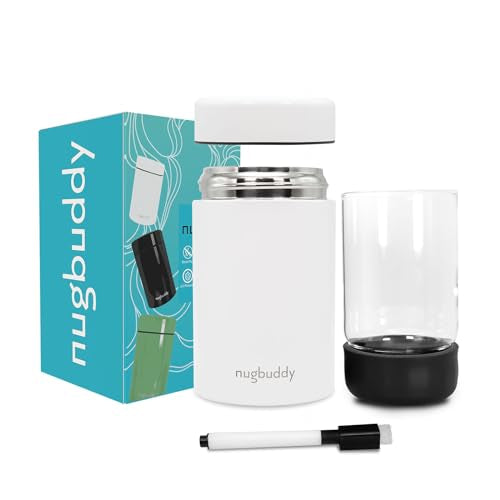 nugbuddy Smell Proof Container - Vacuum Insulated With Nested Glass Jar - UV Protection, Temperature Controlled Storage - Air Tight Stash Jar - Whiteboard Finish + Marker Included- 300 ml (3/4 Oz) - color: White, size: 300 ML