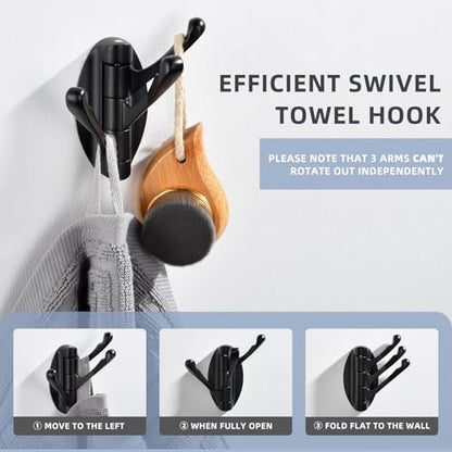 Angle Simple Towel Hook Matte Black 2 PCS, Metal Swivel Folding Robe Hook, Hand Towel Holder, Heavy Duty Clothes Hanger for Bathroom RV Wall Mount - color: Matte Black, size: 2 Pack