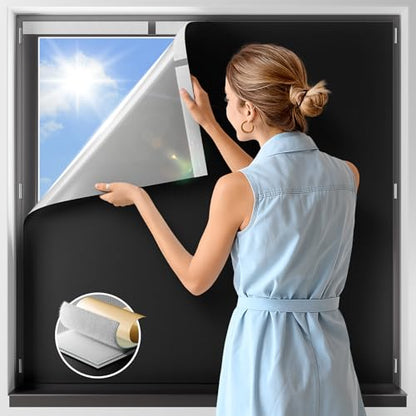 NIGHTON 100% Blackout Curtains for Bedroom, No Drill Black out Blinds With Upgraded Hook and Loop Tape, Portable Blackout Curtains for Window Cover Baby Nursery,Travel,RV- 1 Panel Black 42''W x 60'' L - size: 42"W x 60"L (Pack of 1)