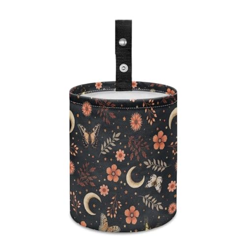 Renewold Floral Butterflies Moon Car Trash Organizer Hanging Garbage Bag with Adjustable Button Straps Trash Bin for Car Automotive Interior Accessories Outdoor Indoor Multipurpose Storage Bag - color: Floral Butterflies Moon