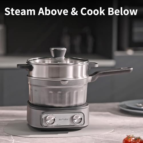 N73SNA Hot Pot Electric Nonstick, PFOA-Free Multi-Cooker 2.5 Quart Grill Steamer Set, Portable Hot Pot for Fried Rice, Oatmeal, Steak, Soup, Egg, Ramen with Power Adjustment - size: Long-Handle Pot
