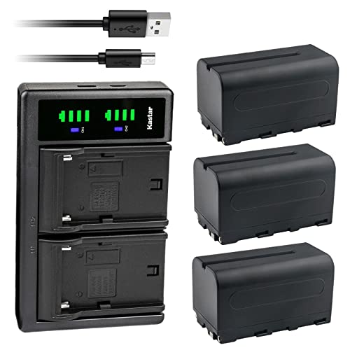 Kastar 3-Pack NP-F750 / NP-F770 Battery and LTD2 USB Charger Compatible with Lilliput A7S 7", A7S-B 7" Field LED Monitor, H7 7", H7S 7", Q7 Full HD Monitor, A11 10.1", A12 12.5" IPS 4K HDMI Monitor - size: 1 Charger + 3 Batteries