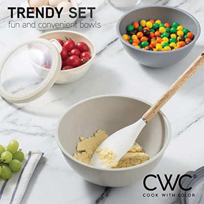 COOK WITH COLOR Mixing Bowls with TPR Lids - 12 Piece Plastic Nesting Set includes 6 Prep and Lids, Microwave Safe Bowl (Black Ombre) - color: Black Ombre TPR Lids